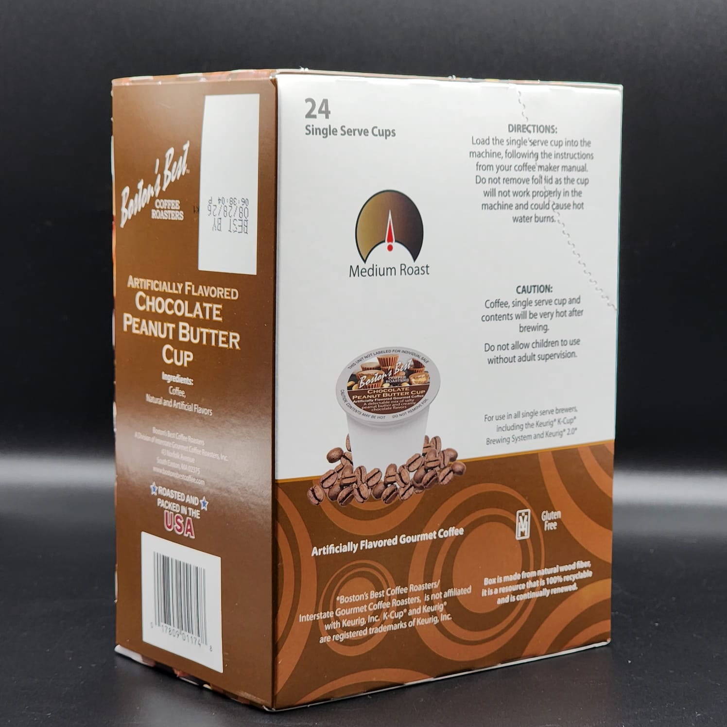 Boston's Best Chocolate Peanut Butter Flavored Coffee Pods Medium Roast 24 Ct