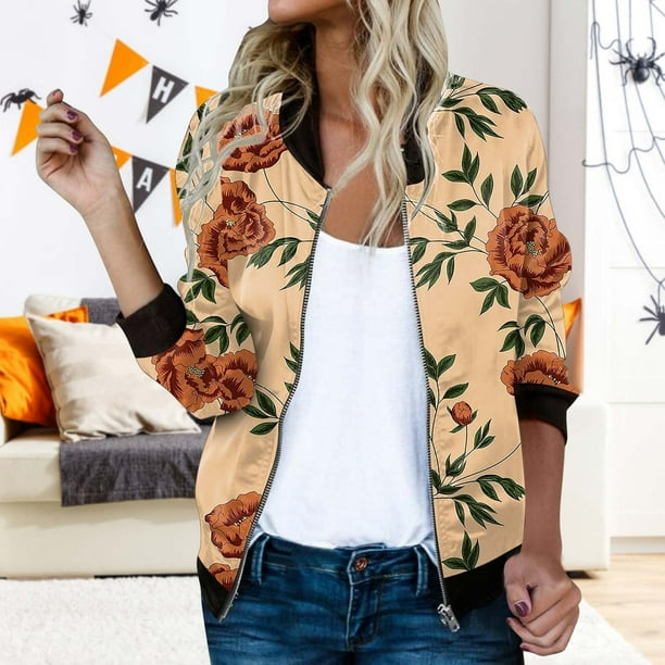Puntoco Abrigo Casual De Mujer Temperamento Moda Cuello Alto Con Bolsillo Cremallera Chaqueta Estampada Manga Larga Abrigo Casual Liquidación Puntoco Puntoco-1