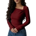 thumbnail image 2 of YMNXA Women's Top Long Sleeve Solid Color Asymmetric Comfortable Fashion Slim Fit Tee For Casual Daily Wear,Red,M, 2 of 4