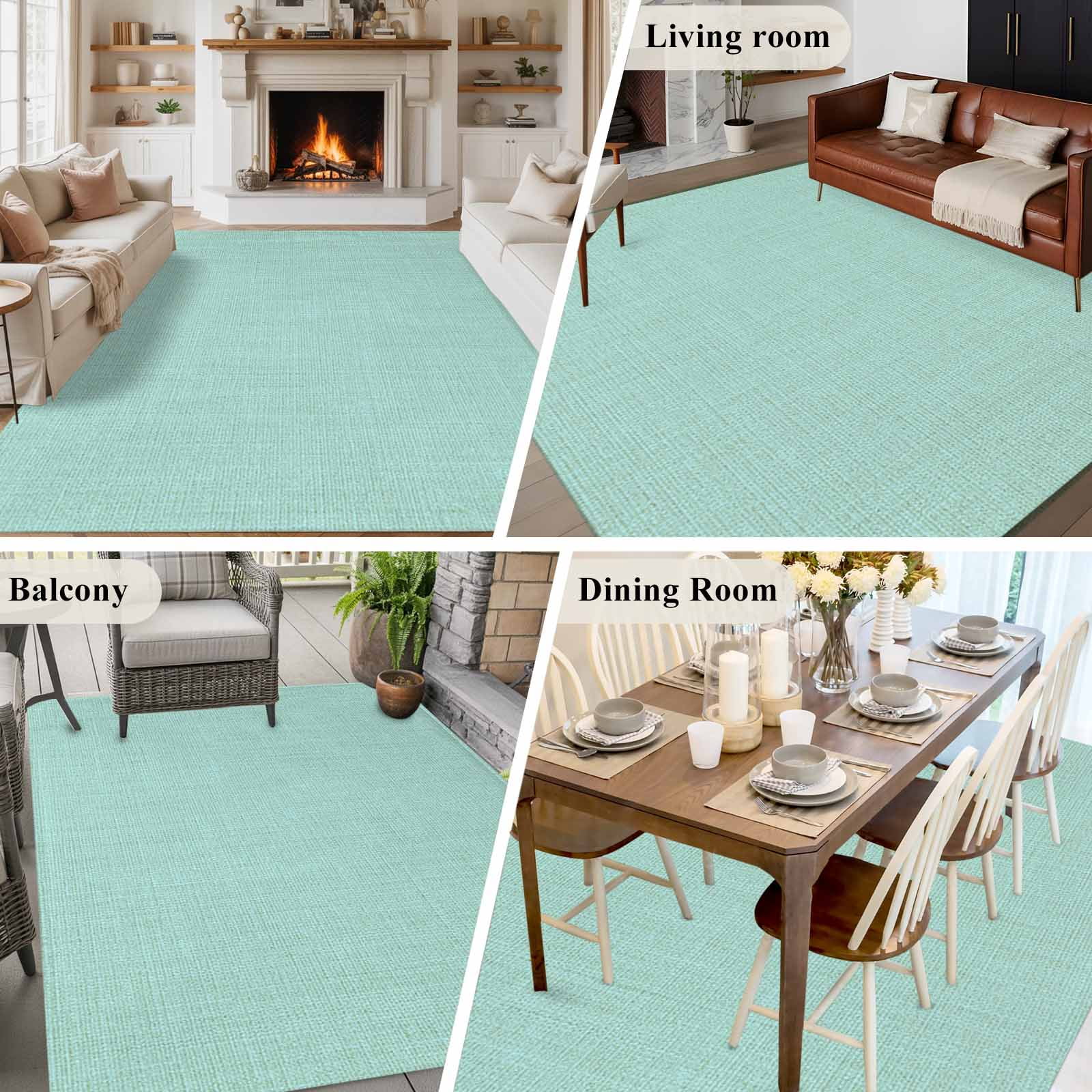 Large Area Rugs for Living Room Bedroom, Linen Mint Green 5'x8' Rug Washable Carpet Runner Indoor Outdoor, Modern Minimalist Pure Solid Color Non Slip Floor Mats Rug for Kitchen, Bathroom