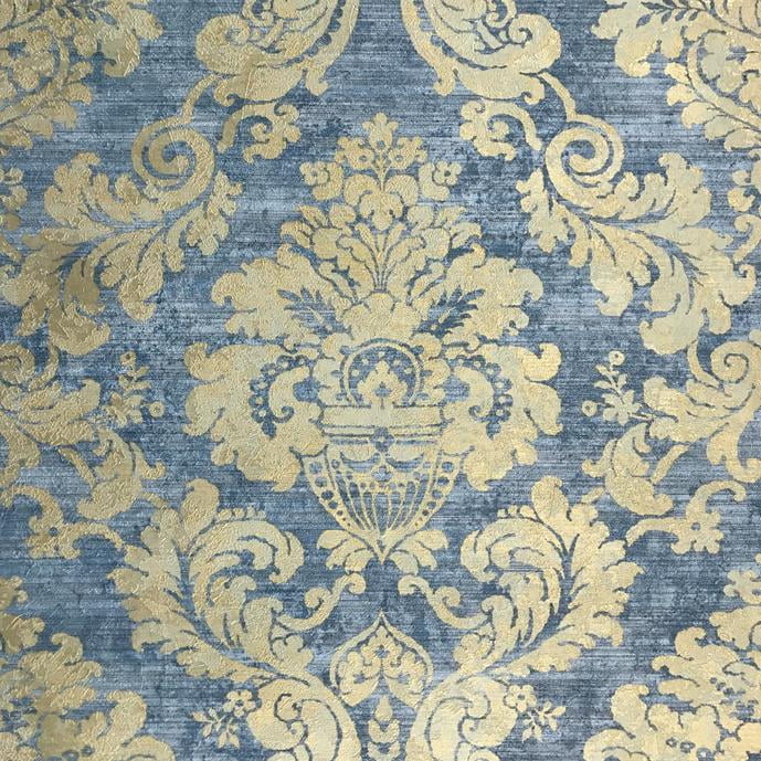 Wallpaper blue Metallic Textured Vintage Victorian Damask wall coverings roll 3D 