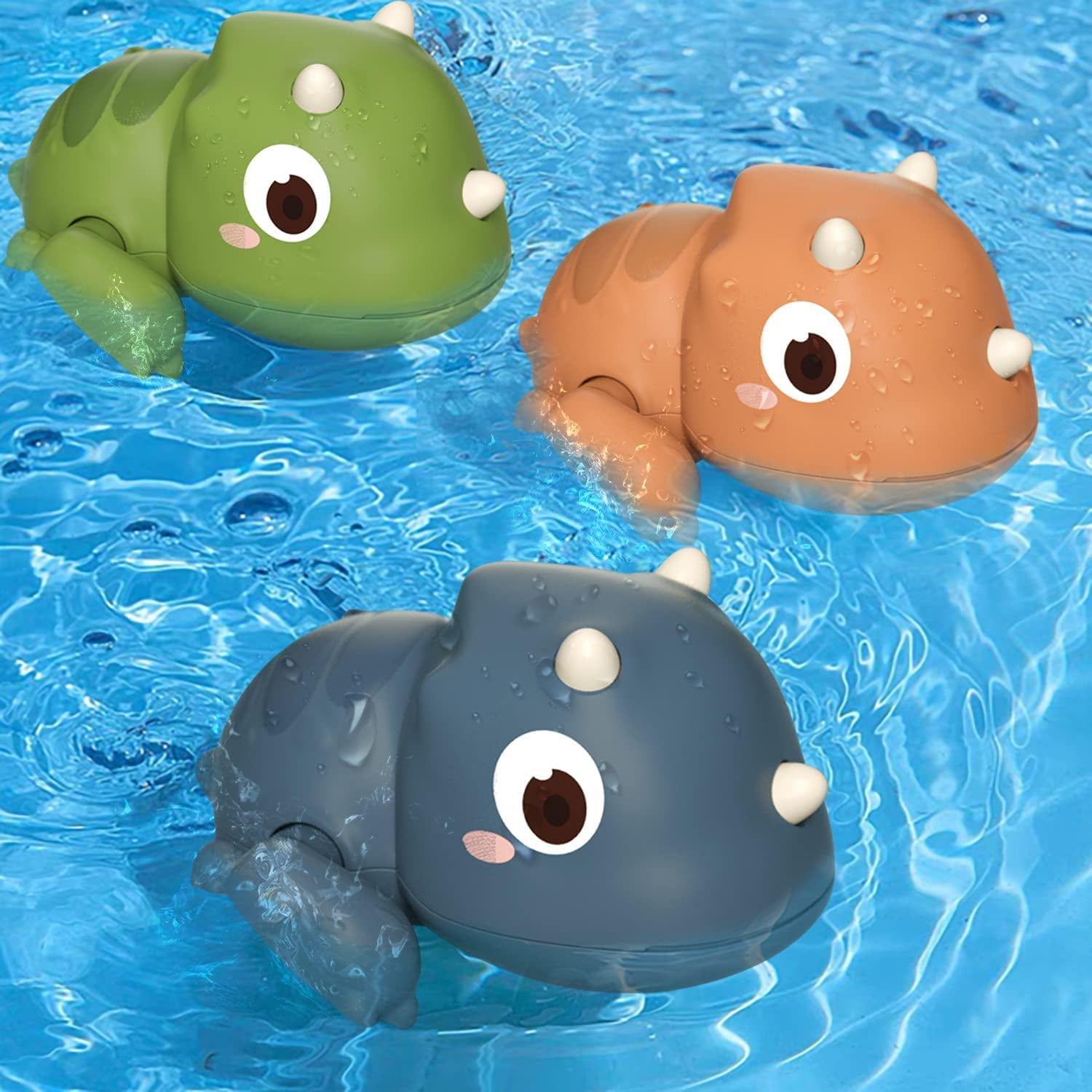 Jouets de Bain de Bébé, Flottant Wind-up Dinosaures Jouet de Bain pour les Tout-Petits 1-3, Jeux de Piscine Jeu d'Eau Cadeau pour Baignoire Douche Plage Bébé Tout-Petits Enfants Garçons Filles (3 Pcs