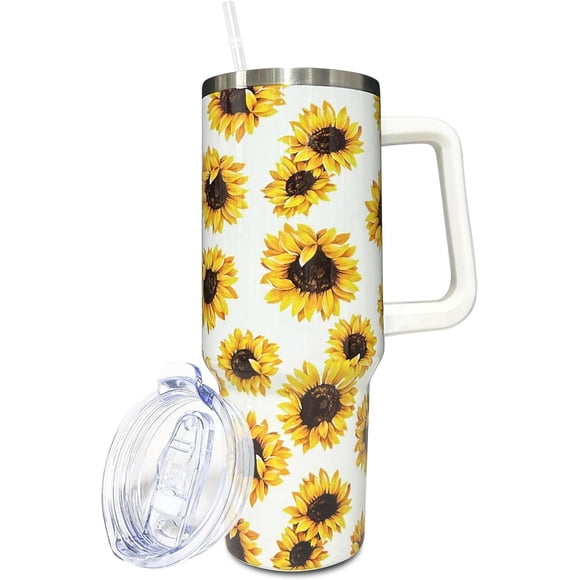 40 oz Tumbler With handle and straw,Sunflower Stainless Steel Cup Extra Large Vacuum Double Wall Insulated Tumblers Travel Mug,Hot and cold beverages Car Cup