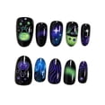 thumbnail image 6 of Halloween Press On Nails Medium Oval,Witch Potion Resin Fake Nails,Purple Green Galaxy Star Glitter Stick On False Nails, 30Pcs Reusable Wearable Nail Tips for Women Spooky Cosplay Holiday Manicure, 6 of 10