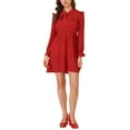 thumbnail image 5 of INSPIRE CHIC Women's Casual Ruffle Long Sleeve V Neck Bow Tie Dress, 5 of 7