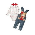 thumbnail image 2 of Baby Girl Valentine Day Outfit 3M 6M 9M 12M 18M Heart Print Romper With Bear Embroidery Denim Overalls Pants Headband Girl Clothes Set, 2 of 9