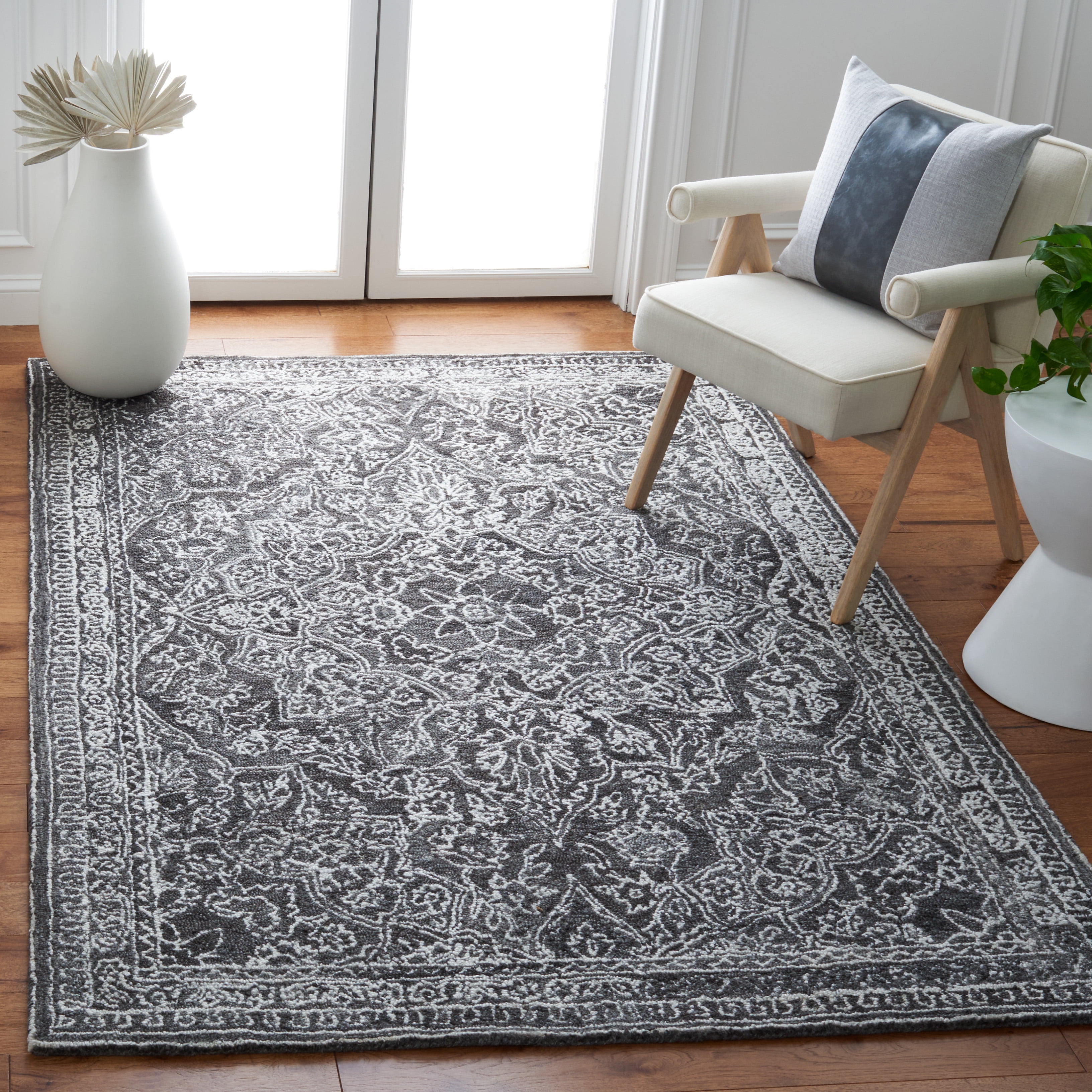 SAFAVIEH Marquee Jone Medallion Area Rug, Black/Ivory, 6' x 6' Square