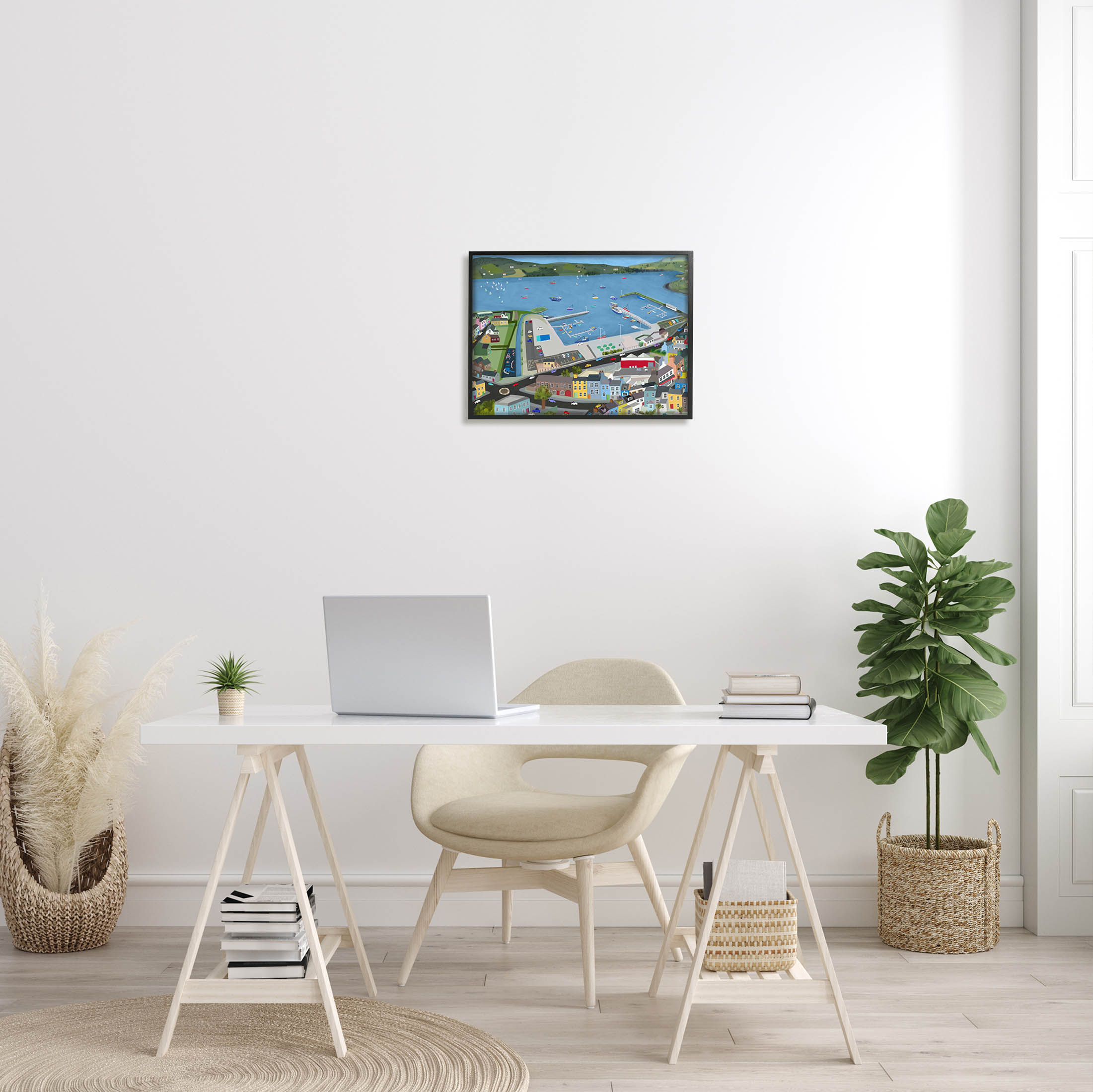 Stupell Industries Ocean Docks Suburb Streets Graphic Art Black Framed Art Print Wall Art, Design by Carla Daly