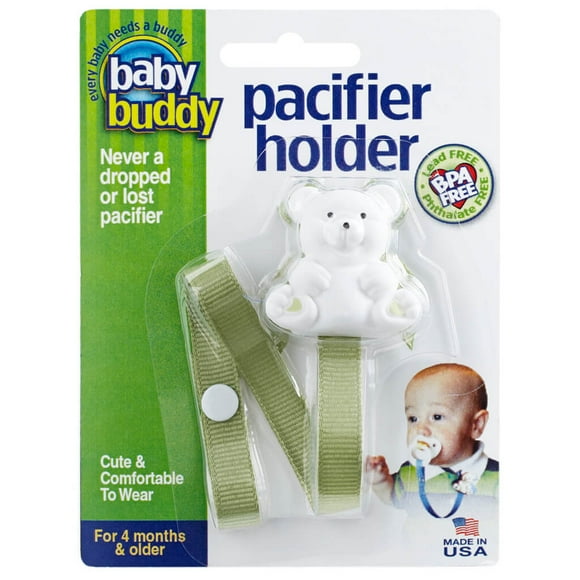 Baby Buddy Pacifier Holder Clip - Cute Fashionable Bear Clips onto Baby’s Shirt, Snaps to Paci, Teether, Toy - For Babies 4+ Months - Pacifier Clip for Toddlers Boys & Girls, Sage, 1 Count