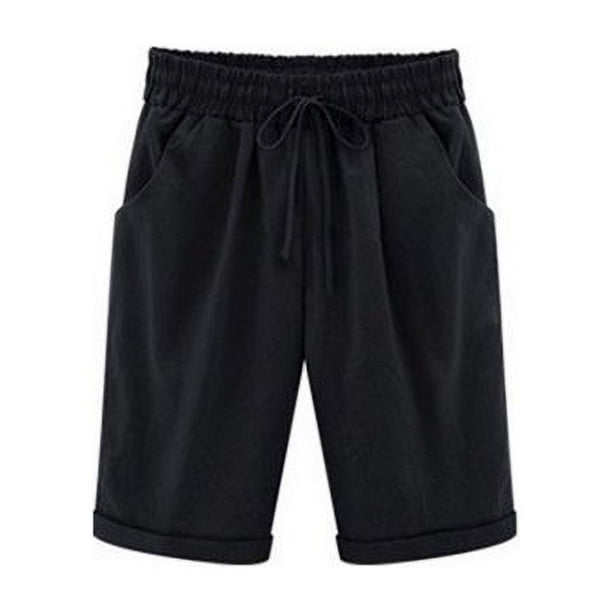 Women Elastic Waist Bermuda Shorts Plus Size Short Trouser Pocket Cropped Sport Walmart