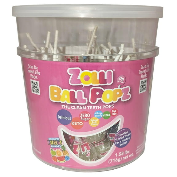 Ball Popz 60ct Tub BCF26 - Assorted Flavors, Sugar-Free, Dental-Friendly Lollipops for Guilt-Free and Flavorful Snacking