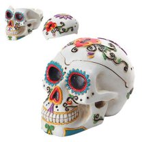 Pacific Giftware PTC Day of The Dead Themed Skull Hand Painted Resin Ashtray, White