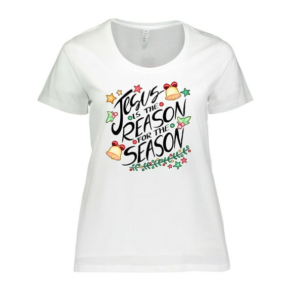 Inktastic Jesus is the Reason for the Season Christmas Bells and Stars Women's Plus Size T-Shirt