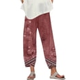 thumbnail image 2 of ITSAME Womens Plus Size Wide Leg Pants Elastic Waist Floral Print Lightweight Ladies Loose Casual Pants Red Size 3XL, 2 of 6