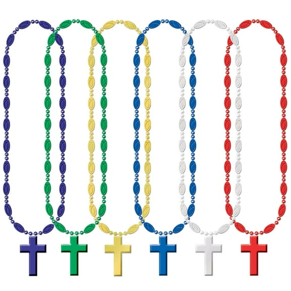 Party Central Club Pack of 12 Vibrantly Colored Cross Beaded Party Favors Necklaces  33''