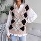thumbnail image 4 of Chaleco sin mangas para mujer, cuello en V, a cuadros, suelto, informal, elegante, agradable a la piel, chaleco para otoño e invierno, color rosa S, 4 of 7