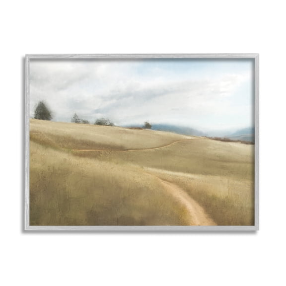 Stupell Industries Country Path Landscape Landscape Painting Gray Framed Art Print Wall Art, 14 x 11