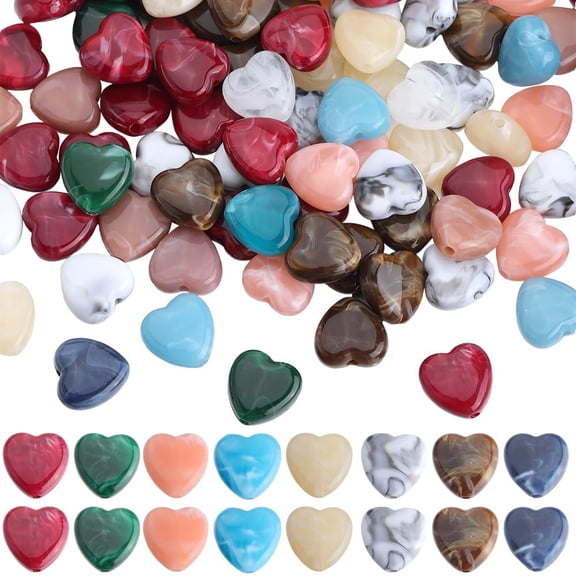 1 Box 100Pcs Acrylic Heart Shape Beads Imitation Gemstone Bead Bulk Love Heart Shaped Charms Valentine's Day Loose Spacer Beads for DIY