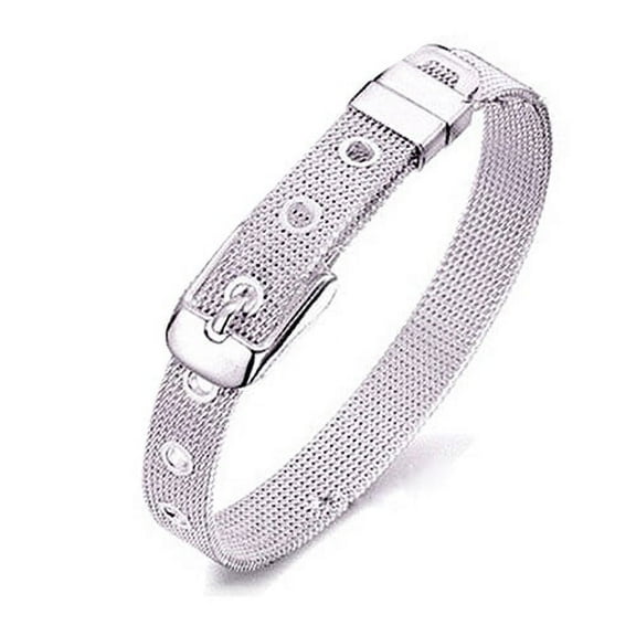 opvise Women Adjustable Silver Plated Mesh Band Bangle Cuff Bracelet Jewelry