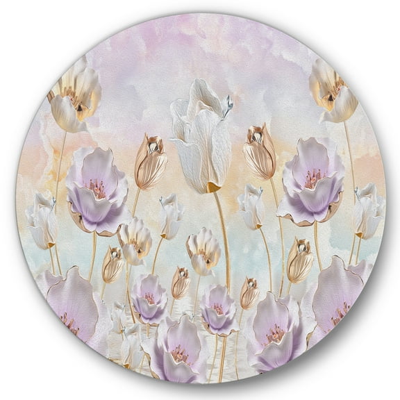 Designart 'Blossoming Pastel Tones Flowers' Traditional Circle Metal Wall Art 36x36 - Disc of 36