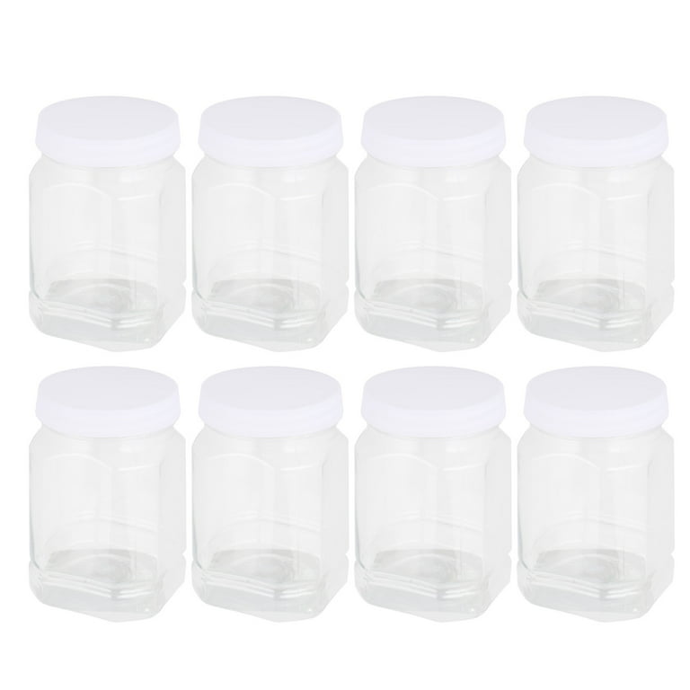 XINGLIAN 8 oz Clear Plastic Jars with Black Lids Refillable Kitchen Storage Containers for Dry Food, Coffee, Nuts and More, 6 Pack