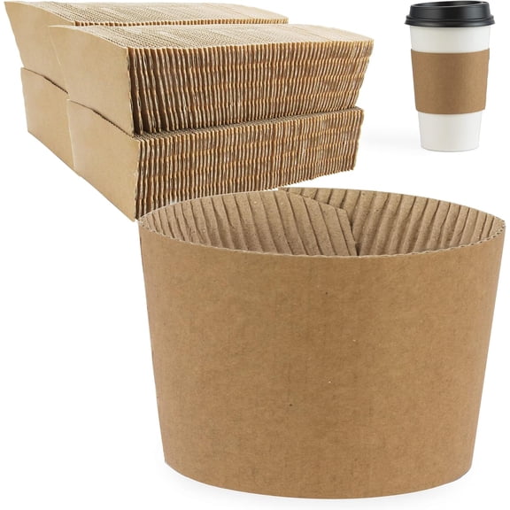 FMP Brands [100 Pack] Kraft Coffee Cup Sleeves Disposable for Hot Drinks, Durable Corrugated Cardboard Cup Sleeves for 12-24 oz Cups, Beverage Insulator and Hand Protection for Hot & Cold Drinks