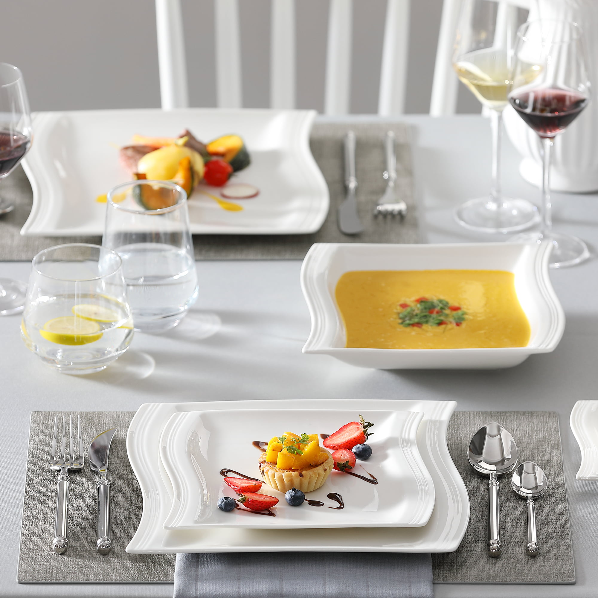 MALACASA Flora, Marble Grey Dinnerware Set 16-Piece Porcelain Bowl and Plate  Set