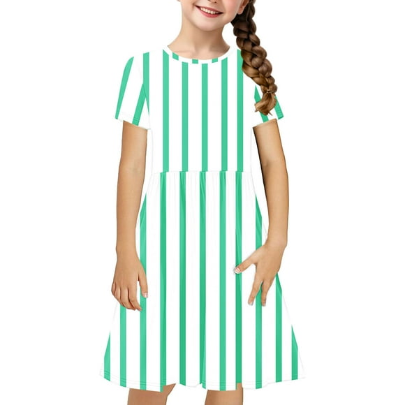 Little Girls Short Sleeve Dresses Easter Summer Cotton Casual Skater Swing Twirly Sundress