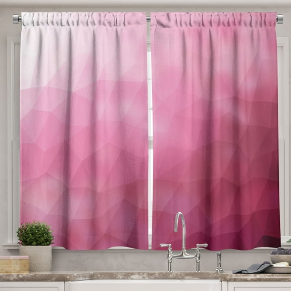 Ambesonne Pink Kitchen Curtains, Shades Fragments Gradient, 55"x39", Magenta Fuchsia