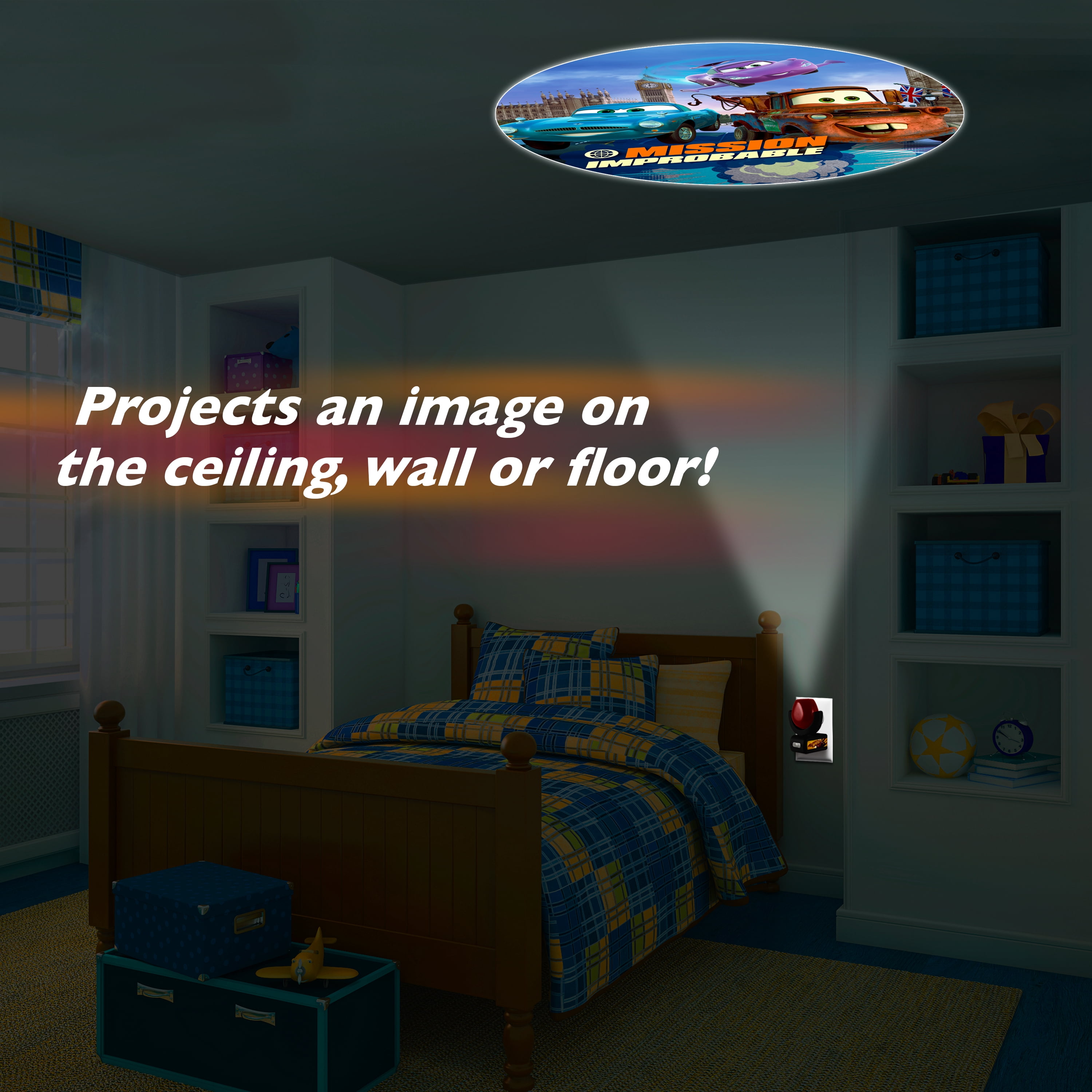 Projectables 6-Image Light Sensing Disney Pixar Cars LED Kids Night Light, Plug in, Bedroom, Bathroom, 11740
