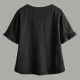 thumbnail image 4 of ClodeEU Women's Linen Blend V Neck Short Sleeve Blouse,Casual Loose Fit Summer Shirt Black,Women's Plus S, 4 of 7