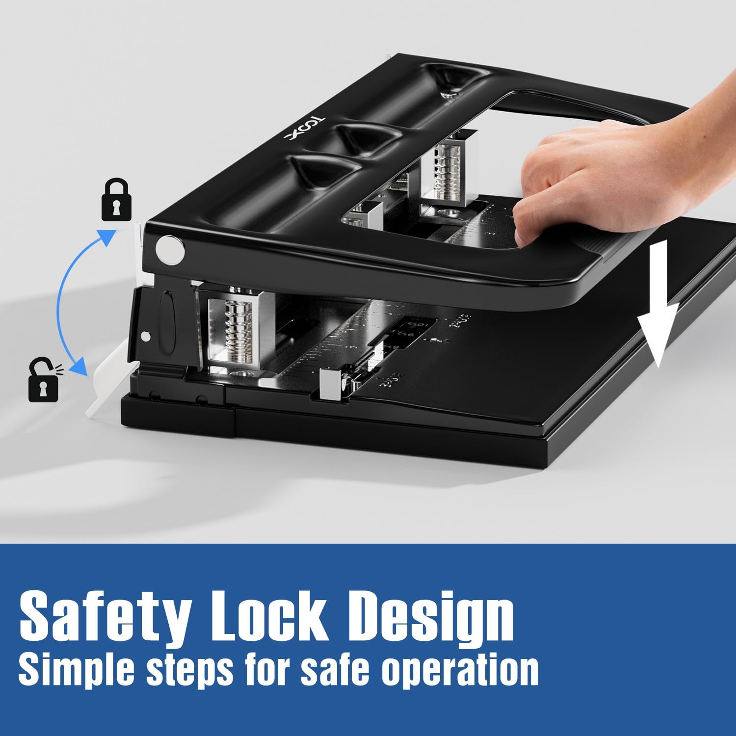 XOOL 3 Hole Punch, Desktop Hole Puncher 2-3 Holes Adjustable 40 Sheet Punch Capacity Metal Heavy Duty Paper Punch Black