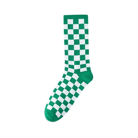 

Nokpsedcb Women Men Casual Socks Male Female Color-Contrast Checkerboard Printed Patchwork Middle-Calf Socks Green One Size