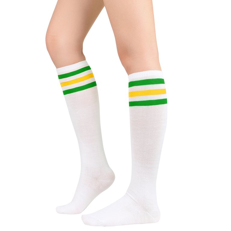 6 Pairs Triple Stripes Tube Socks Over the Calf Tube Socks Knee Striped  High Socks Athletic Thin Stripes Tube Socks Outdoor Sport Socks for Women  and