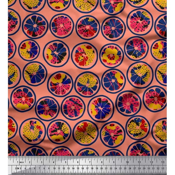 Soimoi Viscose Chiffon Fabric Lemon Slice & Texture Print Sewing Fabric Yard 42 Inch Wide