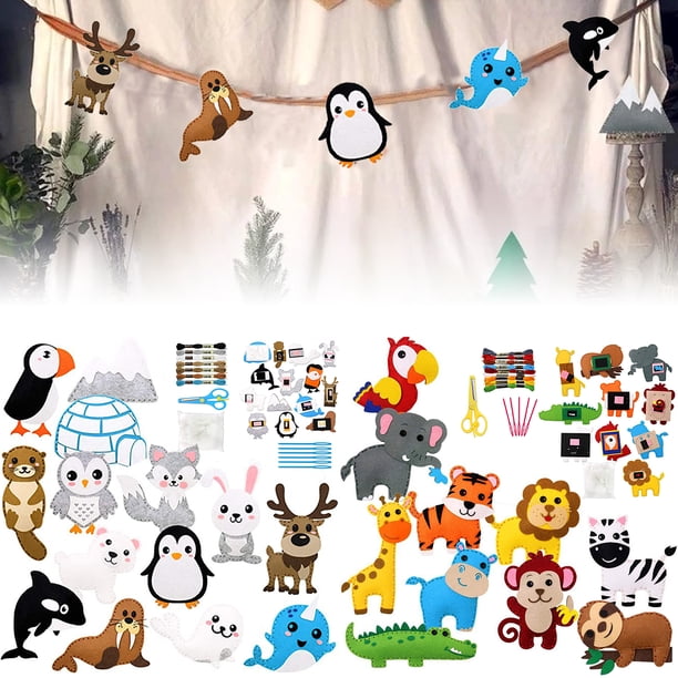 Kit De Manualidades De Costura De Animales Para Niños, Jungla De Safari/Animales Polares, Costura De Fieltro Relleno, Adornos De Felpa, Kit De Manualidades De Costura, Educativo, Bricolaje, Kits De Ma Muyoka Hogar