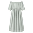 thumbnail image 5 of ClodeEU Women's Linen Blend Off The Shoulder 3/4 Sleeve Lace Patchwork Maxi Dress,Casual Beach Dress with Side Slit Gray,Women's Plus S, 5 of 7