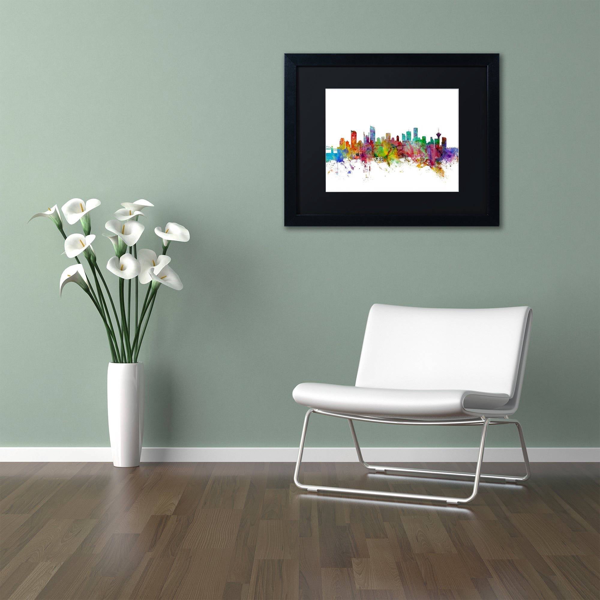 Trademark Fine Art "Vancouver Canada Skyline" Canvas Art by Michael Tompsett Black Matte, Black Frame