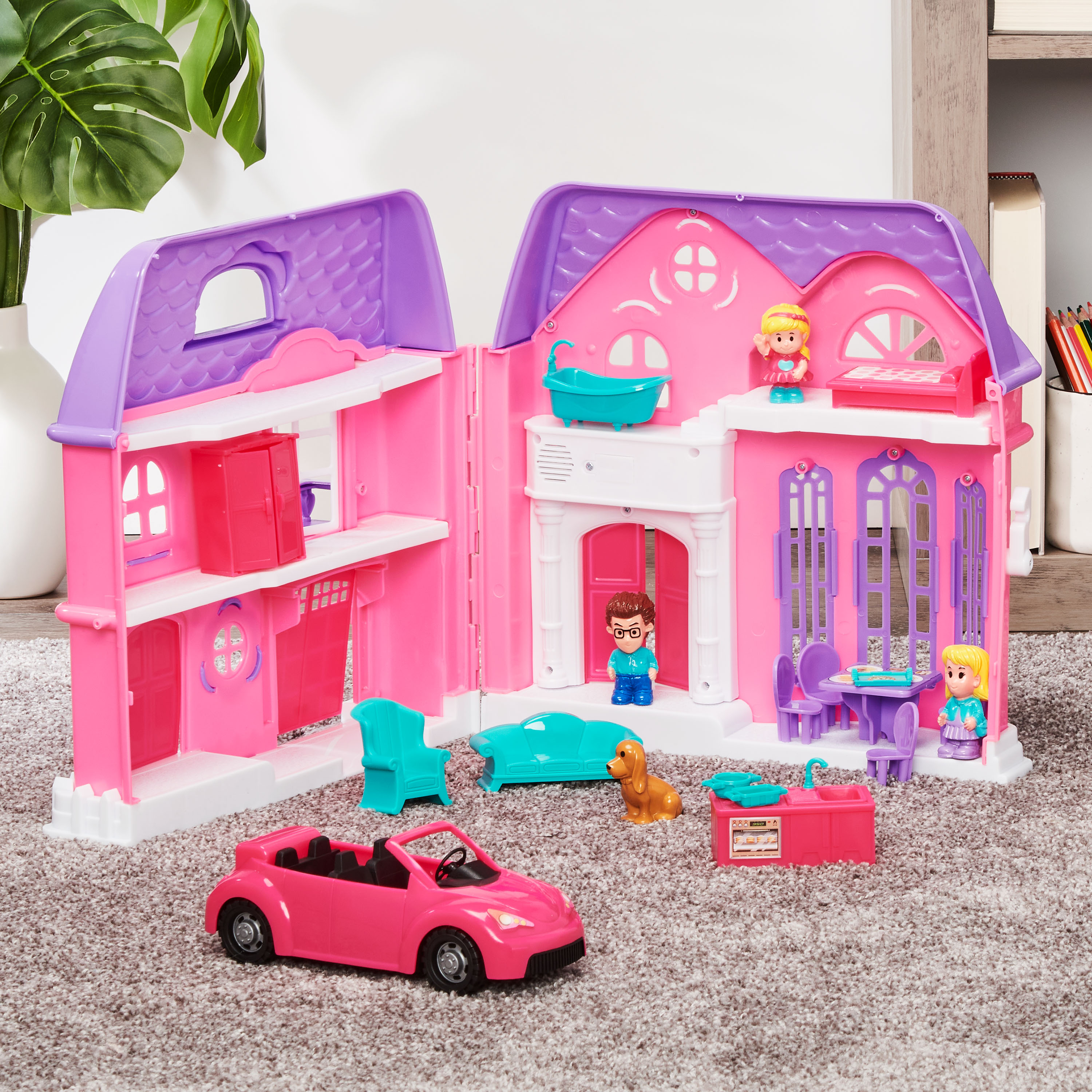 Kid Connection Folding Dollhouse with Family Car, 21 Pieces - image 2 of 5