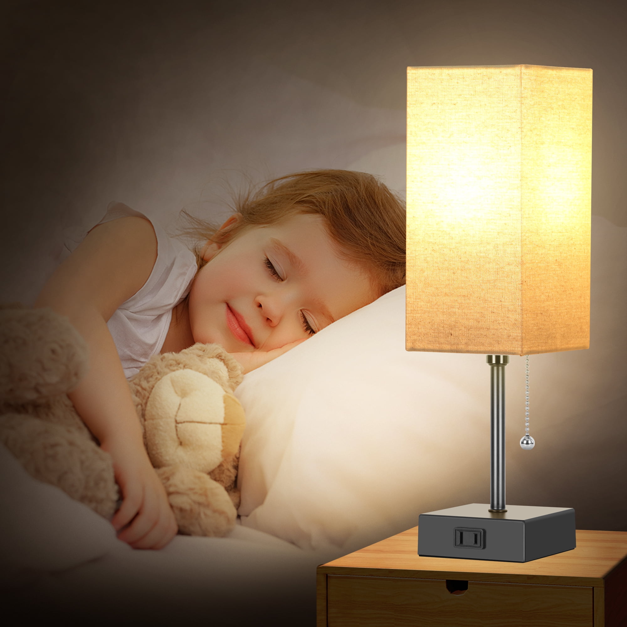 Bedside Lamps Set of 2 with AC Outlet,3-Way Dimmable AVV Table Lamps Small Nightstand Lamp for Bedroom Living Room Black