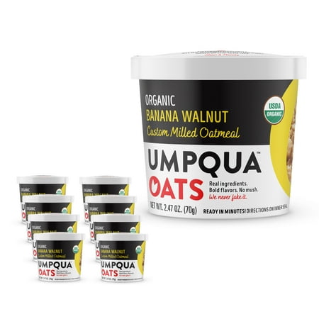 Umpqua Oats Oatmeal Cups, Organic, Banana Walnut, 2.47 oz each, 8 Cups