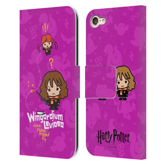 Head Case Designs Officially Licensed Harry Potter Deathly Hallows I Hermione Ron Spell Leather Book Wallet Case Compatible with Apple Touch 6th Gen / Touch 7th Gen