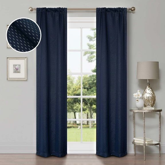 Superior Shimmer Blackout Curtains, Rod Pocket, Set of 2, 26" X 84", Navy Blue