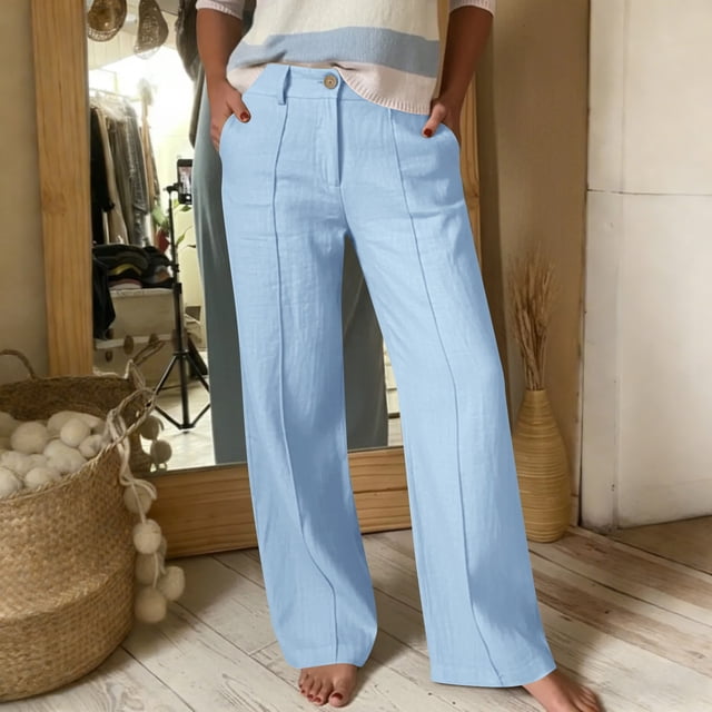 TaTaai Women High Waist Wide Leg Pants Loose Straight Fit Casual Style Lightweight Breathable Machine Washable Non See-through Daily Street Wear Gift