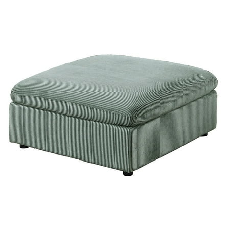JERFIT Modern Sage Green Corduroy Storage Ottoman Bench with Wood Legs for Living Room, Accent Footstool Pouf, Soft Plush Seat Cushion