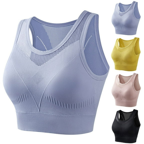 WRKEKC Wireless Bras for Women, Womens No Underwire Bras, Womens Sports Bras 2024 Women's Cushioned Fixed Cup Shock-Proof Push-Up Sports Bra