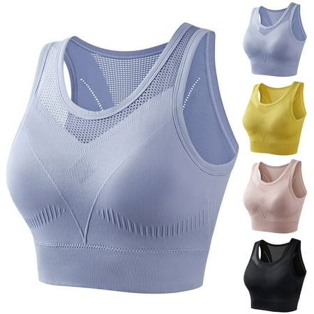 Feancey Lightning Deals of Today Prime By Hour Womens Push Up Sports Bras Padded Wireless Workout Brassiere Solid Color Seamless Yoga Bra Cozy Breathable Tank Underwear Pink L