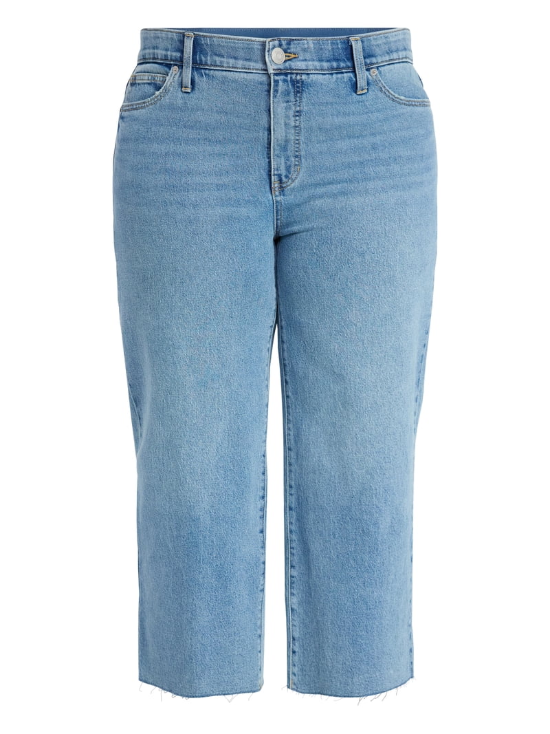 Terra & Sky Women's Plus Size Mid Rise Wide Leg Ankle Cut Hem