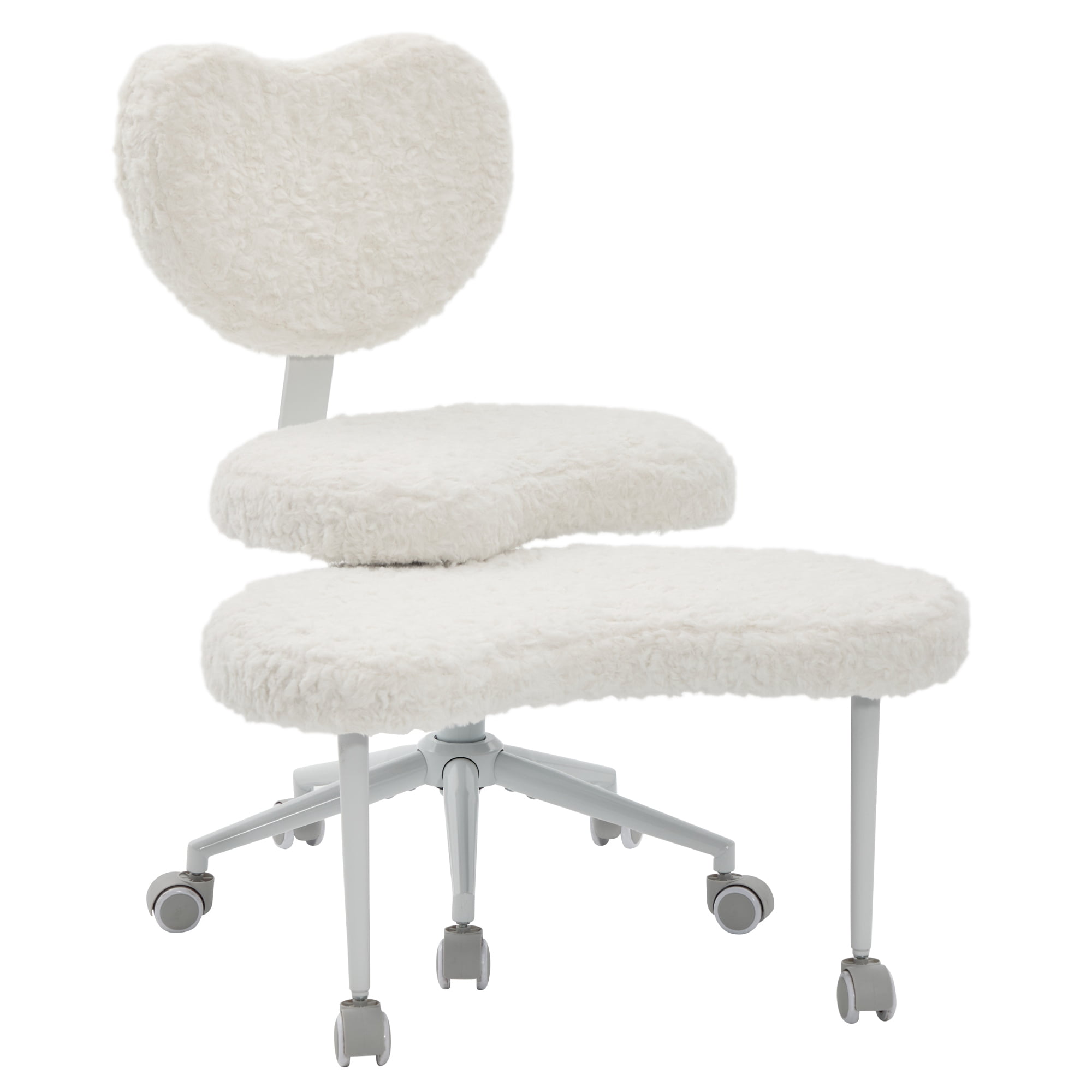 Artificial Rabbit Hair Meditation Chair Plus, Cross Legged Chair with Wheels, ADHD Chair, Criss Cross Desk Chair with Lumbar Support and Adjustable Stool, for Fidgety Sitters, Beige