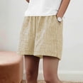 thumbnail image 6 of Gamivast Plus Size Linen Shorts for Women Striped Lightweight Elastic Waist Pull-On Shorts with Pockets Relaxed Fit Wide Leg Striped Summer Beach Vacation Casual Play Wear Everyday Bottoms Beige M, 6 of 6